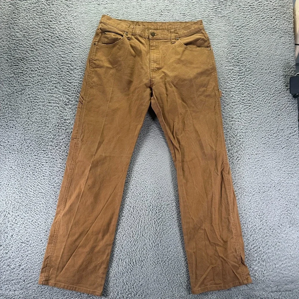 Dickies Pant Mens 33x32 Beige Canvas Carpenter Straight Leg Workwear Stretch